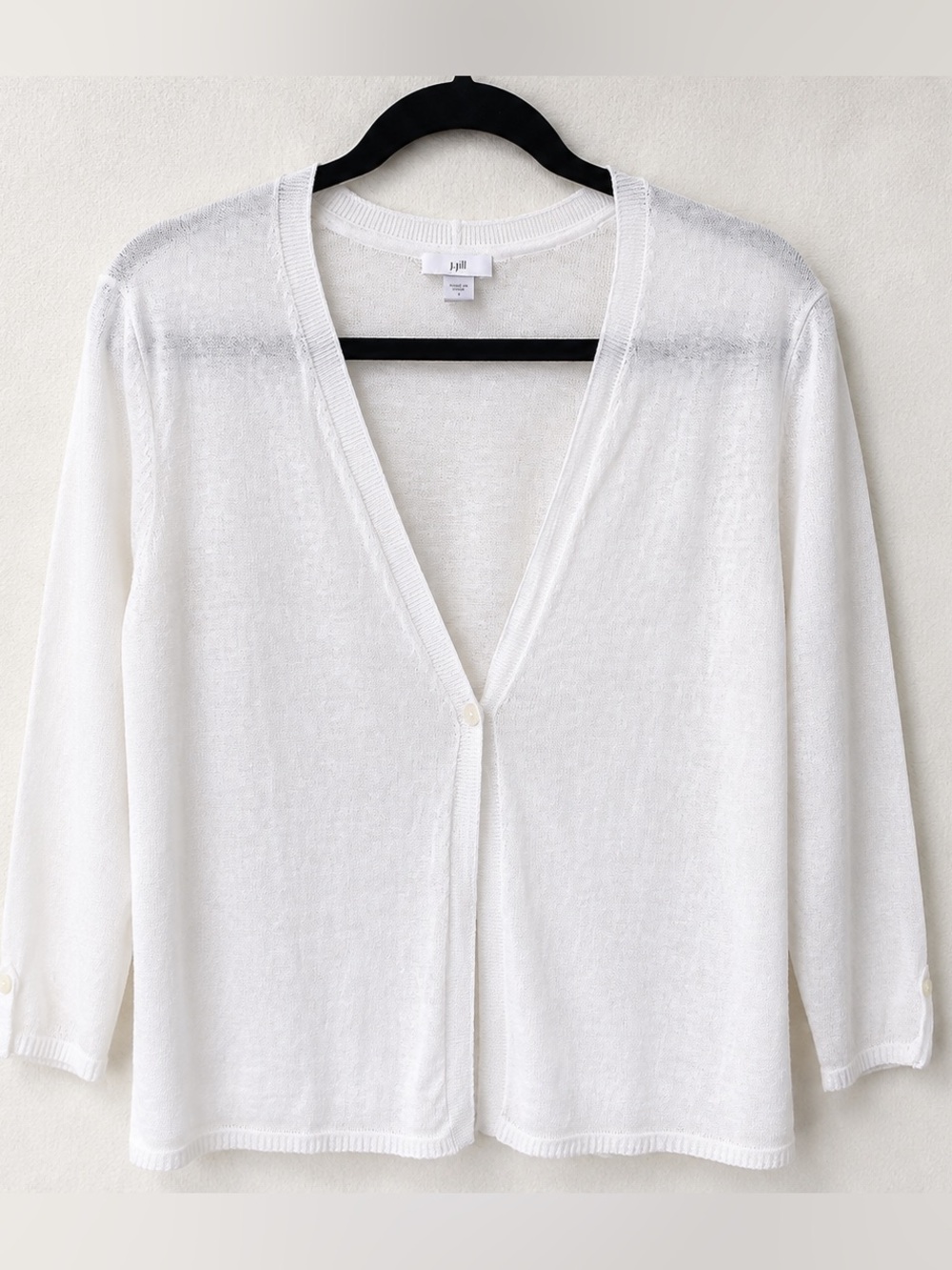 J.Jill White Linen Blend One Button Cardigan Size L